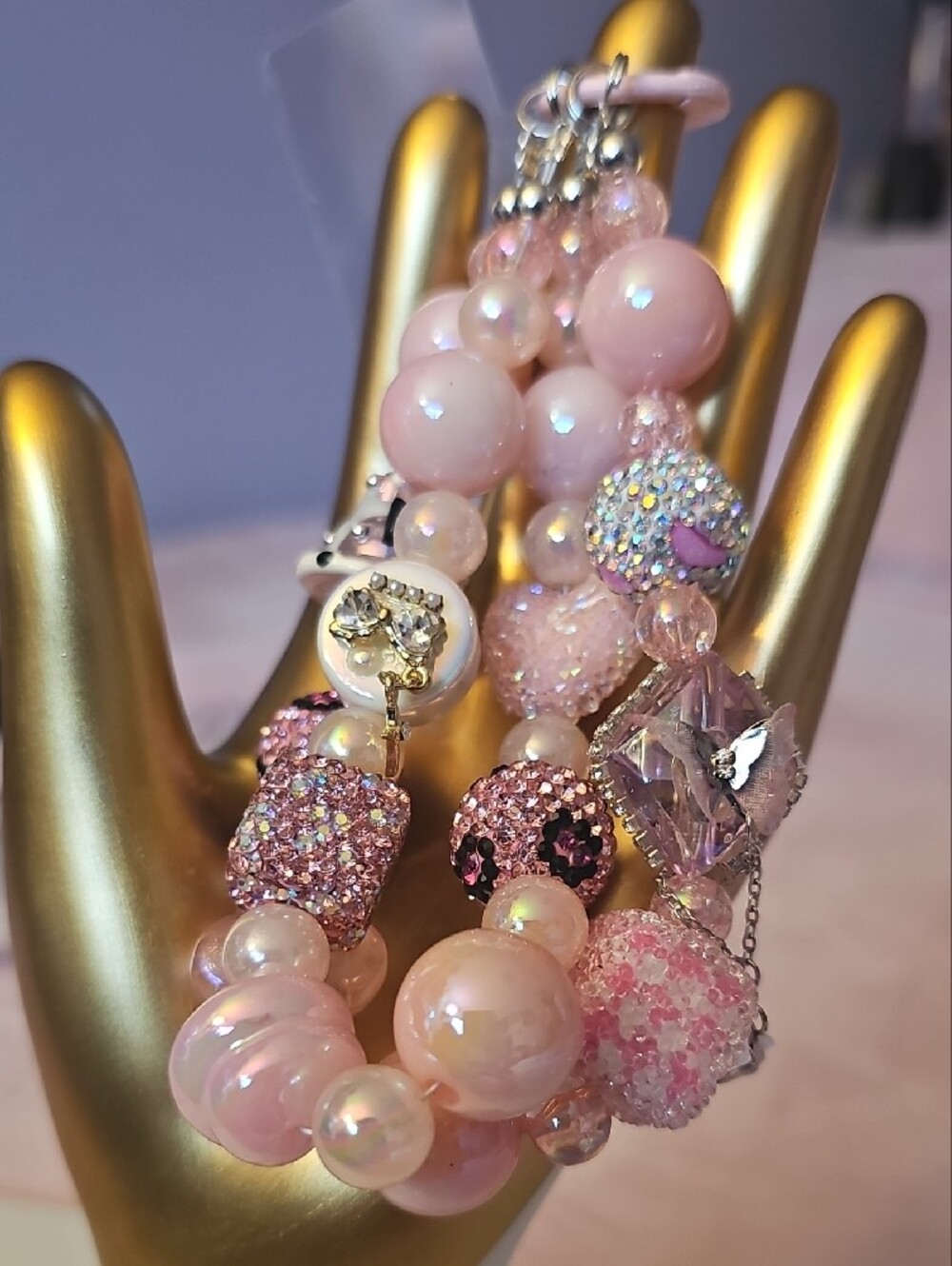 CHARMS: Pink Crystal Beaded Statement Phone Charm - Picture 3 of 3